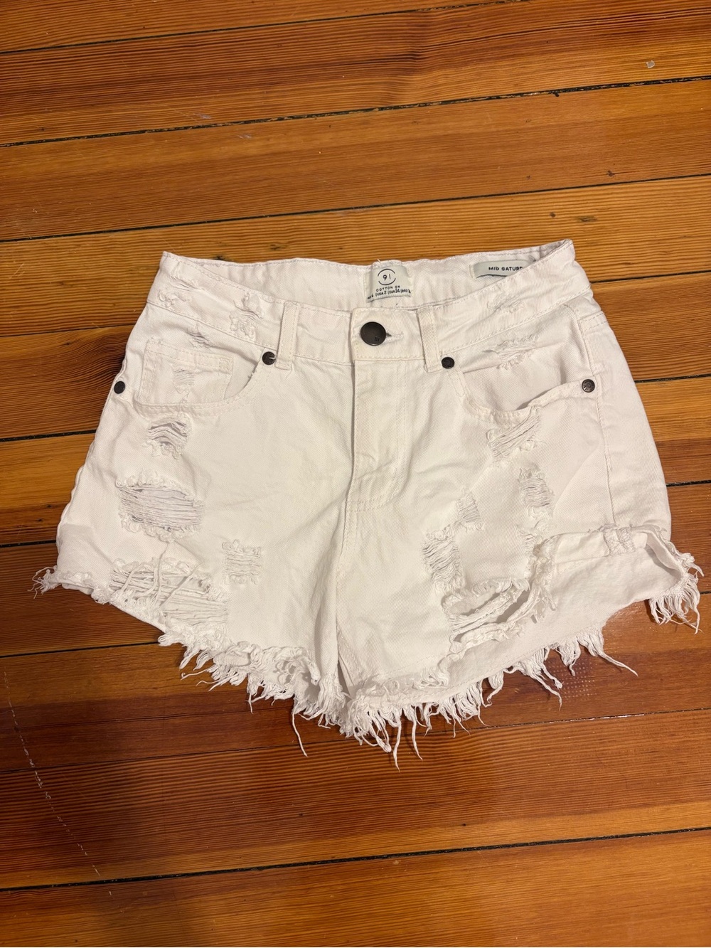 Cotton On White Distressed Frayed Denim Shorts